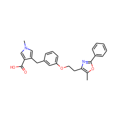 Cc1oc(-c2ccccc2)nc1CCOc1cccc(Cc2cn(C)cc2C(=O)O)c1 ZINC000040900546