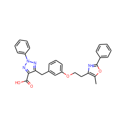 Cc1oc(-c2ccccc2)nc1CCOc1cccc(Cc2nn(-c3ccccc3)nc2C(=O)O)c1 ZINC000049567334