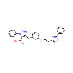 Cc1oc(-c2ccccc2)nc1CCOc1cccc(Cc2nnn(-c3ccccc3)c2C(=O)O)c1 ZINC000040402228