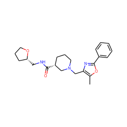 Cc1oc(-c2ccccc2)nc1CN1CCC[C@@H](C(=O)NC[C@@H]2CCCO2)C1 ZINC000071340871