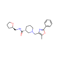 Cc1oc(-c2ccccc2)nc1CN1CCC[C@@H](C(=O)NC[C@H]2CCCO2)C1 ZINC000071341433