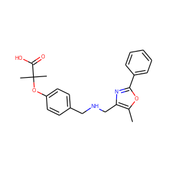 Cc1oc(-c2ccccc2)nc1CNCc1ccc(OC(C)(C)C(=O)O)cc1 ZINC000095558159