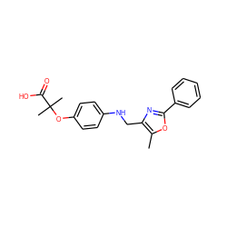 Cc1oc(-c2ccccc2)nc1CNc1ccc(OC(C)(C)C(=O)O)cc1 ZINC000095564042