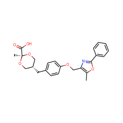 Cc1oc(-c2ccccc2)nc1COc1ccc(C[C@H]2CO[C@](C)(C(=O)O)OC2)cc1 ZINC000139837937