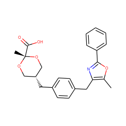 Cc1oc(-c2ccccc2)nc1Cc1ccc(C[C@H]2CO[C@@](C)(C(=O)O)OC2)cc1 ZINC000253666436