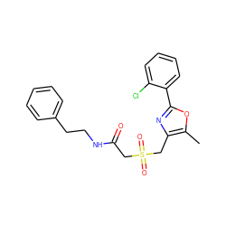 Cc1oc(-c2ccccc2Cl)nc1CS(=O)(=O)CC(=O)NCCc1ccccc1 ZINC000015943874