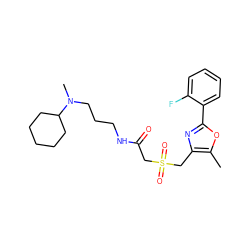 Cc1oc(-c2ccccc2F)nc1CS(=O)(=O)CC(=O)NCCCN(C)C1CCCCC1 ZINC000004101917