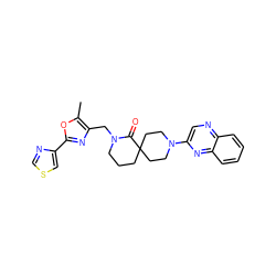 Cc1oc(-c2cscn2)nc1CN1CCCC2(CCN(c3cnc4ccccc4n3)CC2)C1=O ZINC000096173152