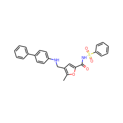 Cc1oc(C(=O)NS(=O)(=O)c2ccccc2)cc1CNc1ccc(-c2ccccc2)cc1 ZINC000140509746