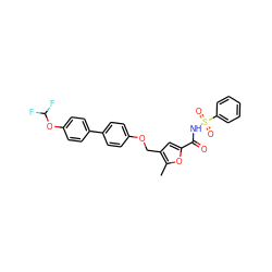 Cc1oc(C(=O)NS(=O)(=O)c2ccccc2)cc1COc1ccc(-c2ccc(OC(F)F)cc2)cc1 ZINC000003962745