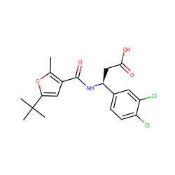 Cc1oc(C(C)(C)C)cc1C(=O)N[C@@H](CC(=O)O)c1ccc(Cl)c(Cl)c1 ZINC000299856625