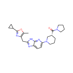 Cc1oc(C2CC2)nc1Cc1nc2ccc(N3CCC[C@@H](C(=O)N4CCCC4)C3)nc2[nH]1 ZINC001772599849