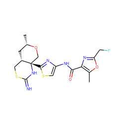 Cc1oc(CF)nc1C(=O)Nc1csc([C@]23CO[C@@H](C)C[C@H]2CSC(=N)N3)n1 ZINC001772605919