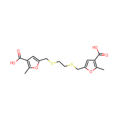 Cc1oc(CSCCSCc2cc(C(=O)O)c(C)o2)cc1C(=O)O ZINC000002276490