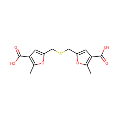 Cc1oc(CSCc2cc(C(=O)O)c(C)o2)cc1C(=O)O ZINC000000041425