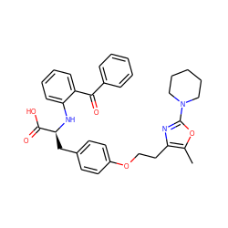 Cc1oc(N2CCCCC2)nc1CCOc1ccc(C[C@H](Nc2ccccc2C(=O)c2ccccc2)C(=O)O)cc1 ZINC000012358089