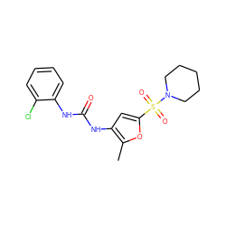 Cc1oc(S(=O)(=O)N2CCCCC2)cc1NC(=O)Nc1ccccc1Cl ZINC000040836227