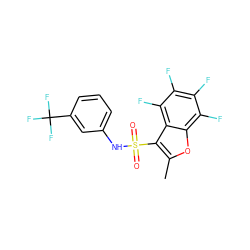 Cc1oc2c(F)c(F)c(F)c(F)c2c1S(=O)(=O)Nc1cccc(C(F)(F)F)c1 ZINC000002153823