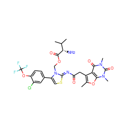 Cc1oc2c(c1CC(=O)/N=c1\scc(-c3ccc(OC(F)(F)F)c(Cl)c3)n1COC(=O)[C@@H](N)C(C)C)c(=O)n(C)c(=O)n2C ZINC000168858093