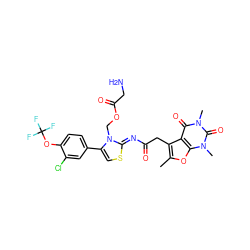 Cc1oc2c(c1CC(=O)/N=c1\scc(-c3ccc(OC(F)(F)F)c(Cl)c3)n1COC(=O)CN)c(=O)n(C)c(=O)n2C ZINC000168927061