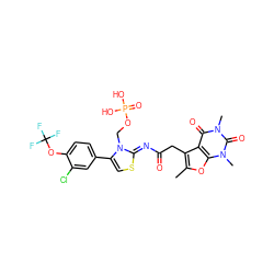 Cc1oc2c(c1CC(=O)/N=c1\scc(-c3ccc(OC(F)(F)F)c(Cl)c3)n1COP(=O)(O)O)c(=O)n(C)c(=O)n2C ZINC000168925258