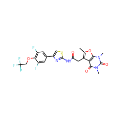 Cc1oc2c(c1CC(=O)Nc1nc(-c3cc(F)c(OCC(F)(F)F)c(F)c3)cs1)c(=O)n(C)c(=O)n2C ZINC000068247418