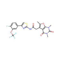 Cc1oc2c(c1CC(=O)Nc1nc(-c3ccc(F)c(OC(F)(F)F)c3)cs1)c(=O)n(C)c(=O)n2C ZINC000139094756