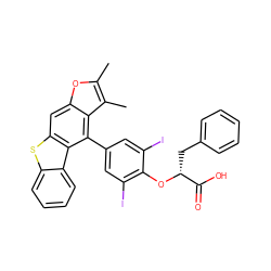 Cc1oc2cc3sc4ccccc4c3c(-c3cc(I)c(O[C@H](Cc4ccccc4)C(=O)O)c(I)c3)c2c1C ZINC000095613365