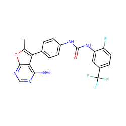 Cc1oc2ncnc(N)c2c1-c1ccc(NC(=O)Nc2cc(C(F)(F)F)ccc2F)cc1 ZINC000038908297