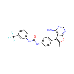 Cc1oc2ncnc(N)c2c1-c1ccc(NC(=O)Nc2cccc(C(F)(F)F)c2)cc1 ZINC000038799581