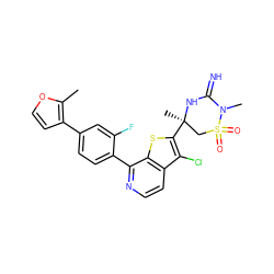 Cc1occc1-c1ccc(-c2nccc3c(Cl)c([C@]4(C)CS(=O)(=O)N(C)C(=N)N4)sc23)c(F)c1 ZINC001772629363