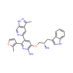 Cc1occc1-c1nc(N)c(OC[C@@H](N)Cc2c[nH]c3ccccc23)cc1-c1cc2c(C)n[nH]c2cn1 ZINC000043202932