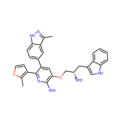 Cc1occc1-c1nc(N)c(OC[C@@H](N)Cc2c[nH]c3ccccc23)cc1-c1ccc2[nH]nc(C)c2c1 ZINC000045339868