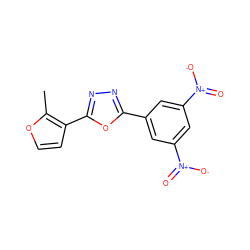 Cc1occc1-c1nnc(-c2cc([N+](=O)[O-])cc([N+](=O)[O-])c2)o1 ZINC000002081324