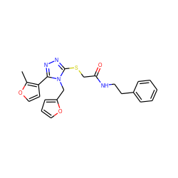 Cc1occc1-c1nnc(SCC(=O)NCCc2ccccc2)n1Cc1ccco1 ZINC000013512006