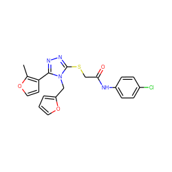 Cc1occc1-c1nnc(SCC(=O)Nc2ccc(Cl)cc2)n1Cc1ccco1 ZINC000013512306