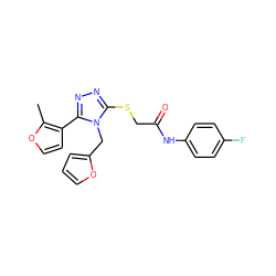 Cc1occc1-c1nnc(SCC(=O)Nc2ccc(F)cc2)n1Cc1ccco1 ZINC000004860808