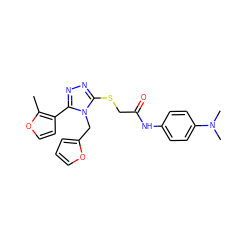 Cc1occc1-c1nnc(SCC(=O)Nc2ccc(N(C)C)cc2)n1Cc1ccco1 ZINC000013512458