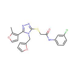 Cc1occc1-c1nnc(SCC(=O)Nc2cccc(Cl)c2)n1Cc1ccco1 ZINC000013512481