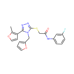 Cc1occc1-c1nnc(SCC(=O)Nc2cccc(F)c2)n1Cc1ccco1 ZINC000004860623