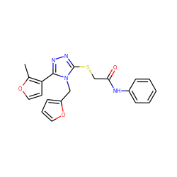 Cc1occc1-c1nnc(SCC(=O)Nc2ccccc2)n1Cc1ccco1 ZINC000004860325