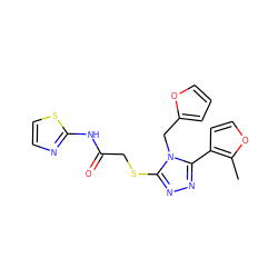 Cc1occc1-c1nnc(SCC(=O)Nc2nccs2)n1Cc1ccco1 ZINC000004860837