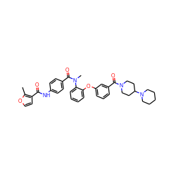 Cc1occc1C(=O)Nc1ccc(C(=O)N(C)c2ccccc2Oc2cccc(C(=O)N3CCC(N4CCCCC4)CC3)c2)cc1 ZINC000026383285