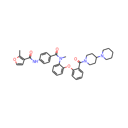 Cc1occc1C(=O)Nc1ccc(C(=O)N(C)c2ccccc2Oc2ccccc2C(=O)N2CCC(N3CCCCC3)CC2)cc1 ZINC000026397691