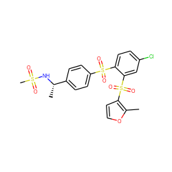 Cc1occc1S(=O)(=O)c1cc(Cl)ccc1S(=O)(=O)c1ccc([C@H](C)NS(C)(=O)=O)cc1 ZINC000028898266