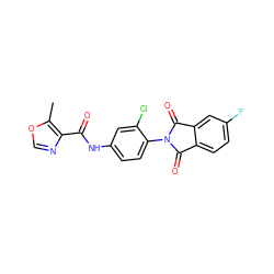 Cc1ocnc1C(=O)Nc1ccc(N2C(=O)c3ccc(F)cc3C2=O)c(Cl)c1 ZINC000653692818