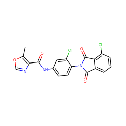 Cc1ocnc1C(=O)Nc1ccc(N2C(=O)c3cccc(Cl)c3C2=O)c(Cl)c1 ZINC000653691047