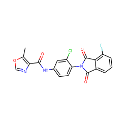 Cc1ocnc1C(=O)Nc1ccc(N2C(=O)c3cccc(F)c3C2=O)c(Cl)c1 ZINC000653695824