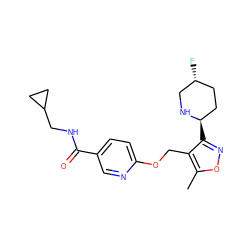 Cc1onc([C@@H]2CC[C@@H](F)CN2)c1COc1ccc(C(=O)NCC2CC2)cn1 ZINC000169685437