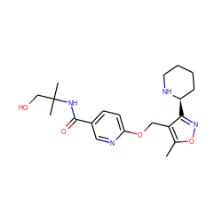 Cc1onc([C@@H]2CCCCN2)c1COc1ccc(C(=O)NC(C)(C)CO)cn1 ZINC000169685414